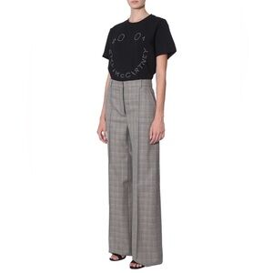 Stella McCartney Prince of Wales Check Glen Plaid Wool Trouser Wide Leg Pants 0